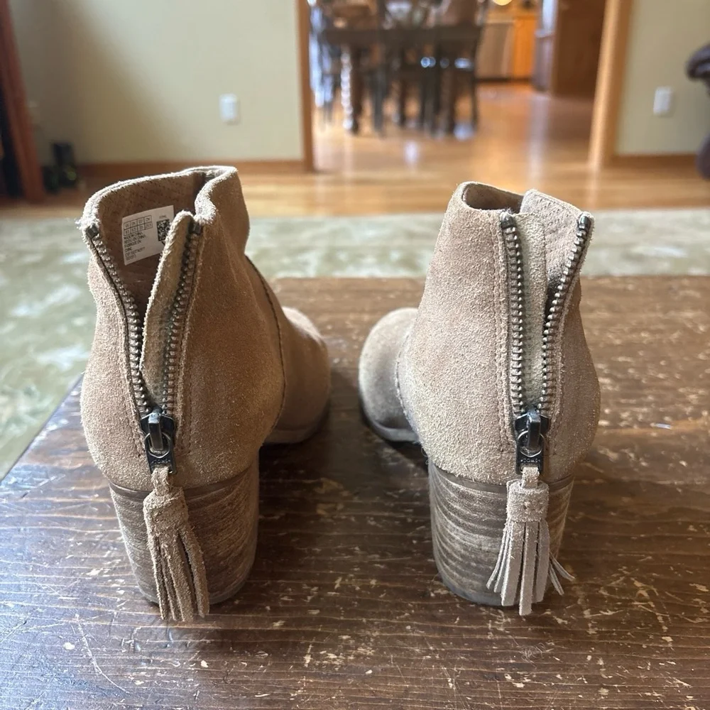 Toms Taupe Suede Ankle Booties with Tassel Zip